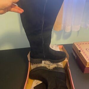 Rouge Black Over the Knee Boots. Wide Calf.